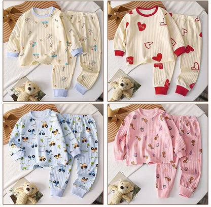 Kids Boys Girls Pure Cotton Warm Pajamas Cute Cartoon Long Sleeve T-Shirt + Pants Toddler Baby Autumn Underwear Clothing Sets