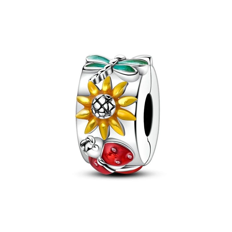 Pingente Charm Libélula Tema Primavera Prata Esterlina 925 Borboleta Flor Pendente Compatível com Bracelete Colar Joias DIY