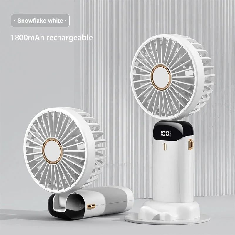 Portable Handheld Mini Fan Foldable Neck Hanging Fans 5 Speed USB Rechargeable Fan with Phone Stand and Display Screen 1800mAh