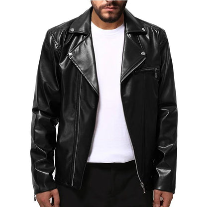 Fall and Winter New Men's Leather Jacket Fashion Handsome Lapel Motorcycle Leather Jacket Rock Punk Tops