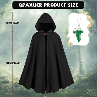 Cloak with Hood Men?Medieval Costume Men Round Metal Buckle Cloak with Green Leaf Brooch Necklace for Halloween