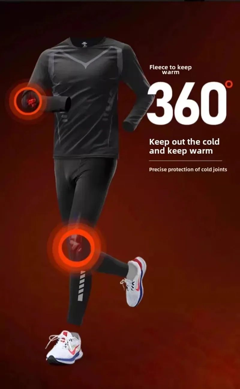 Men's Thermal Plush Base Layer Set Winter Thickened Running Trainning Quick Drying Clothes Fitness Tight Sports Men's Sweats Set