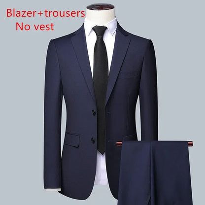 High quality Men Solid color Business - stylish handsome groom best man wedding dress 3/2/1 Single piece optional