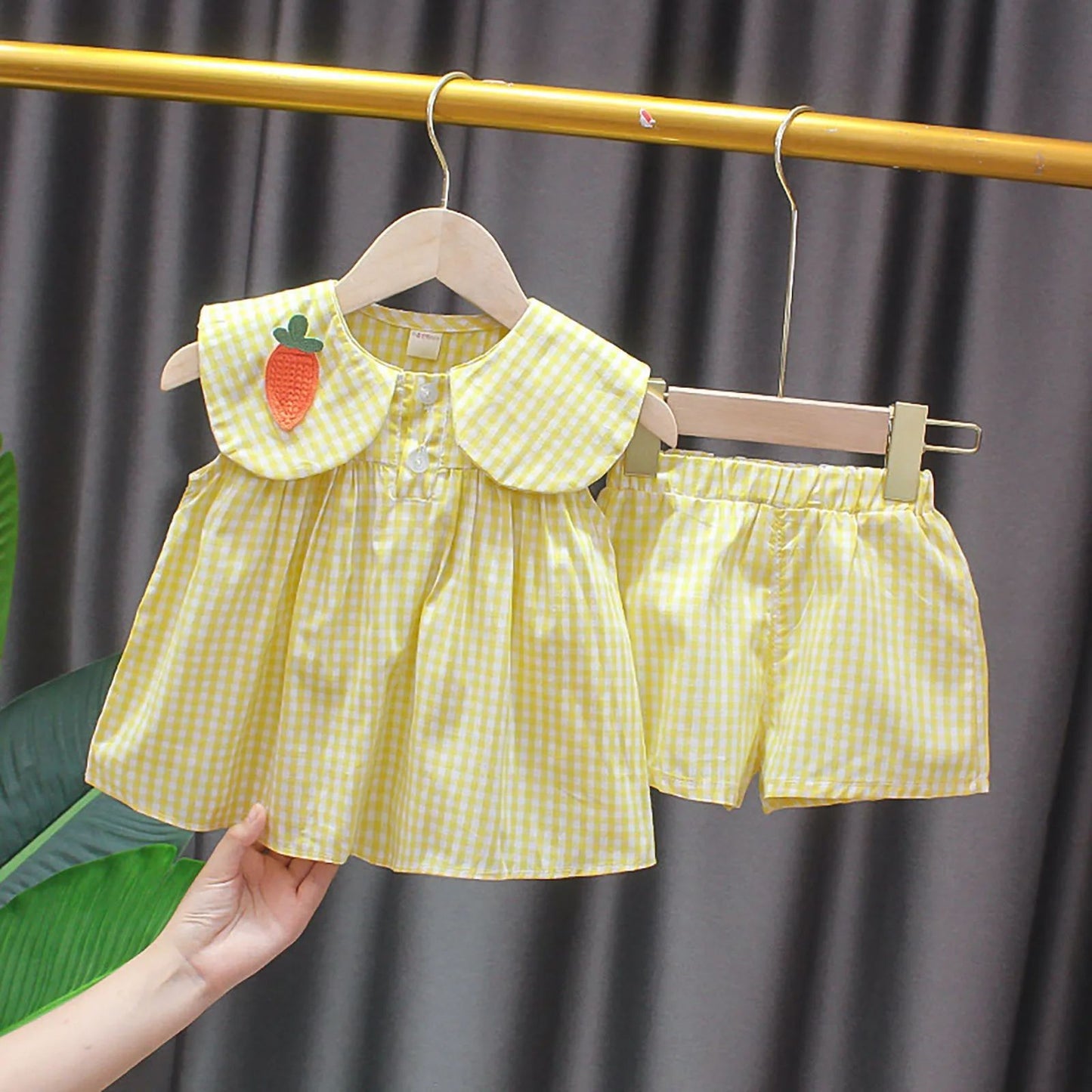 Summer Clothes Sets Girls Cute Fruit Cotton Girls Plaid Sweet Princess 2pcs Suit Children's Clothing Baby Clothes Girls 0-24M