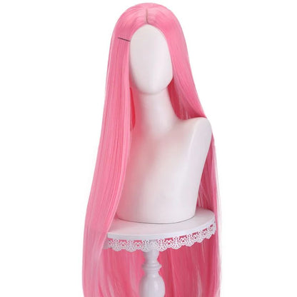 Peruca Cosplay Longa Lisa 100cm Partida ao Centro Divisão Central Loiro Rosa Vermelho Roxo Resistente ao Calor Perucas de Cabelo Sintético