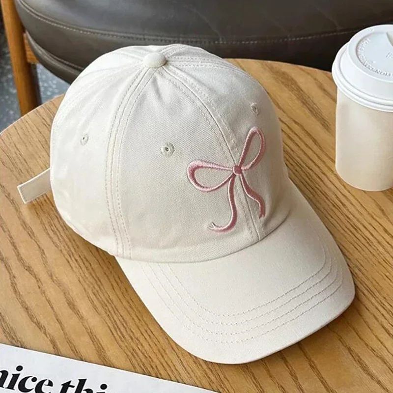 Fashion Sweet Bowknot Embroidery Baseball Hat For Women Solid Color Girl Peaked Cap Outdoor Soft Cotton Snapback Sun Visors Hat