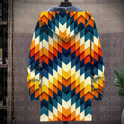 Men's Retro Print Plush Thick Long-Sleeved Coat Cardigan 3D All Over Prined Fleece Hooded Overcoat Unisex Thick Warm Jacket