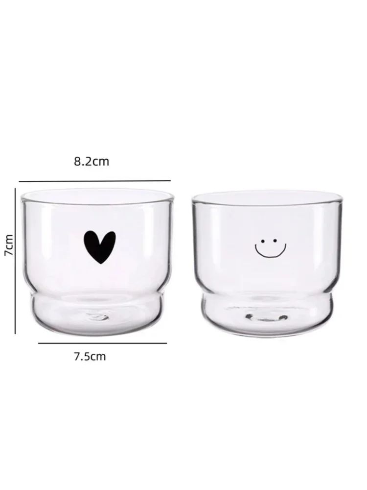 Copo de Vidro Borossilicato Transparente Criativo em Formato de Copos Empilhados para Sala de Estar, Copo Fofo Estampado com Coração, Copos para Beber