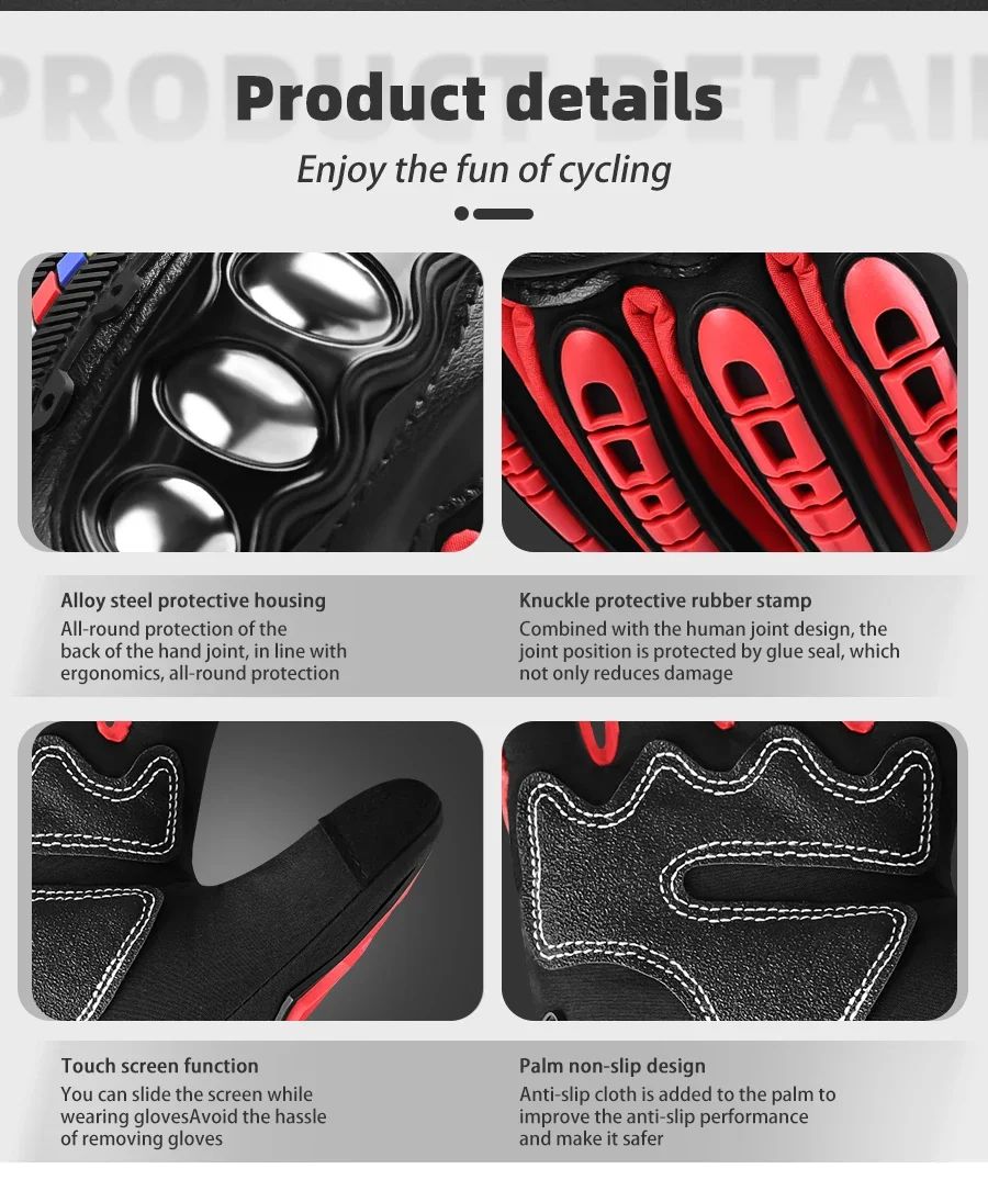 Luvas de Motocicleta de Inverno de Dedo Completo Antiderrapantes Resistentes ao Desgaste para Off-Road Luvas de Corrida de Motocicleta Quentes com Tela Sensível ao Toque Luvas de Ciclismo