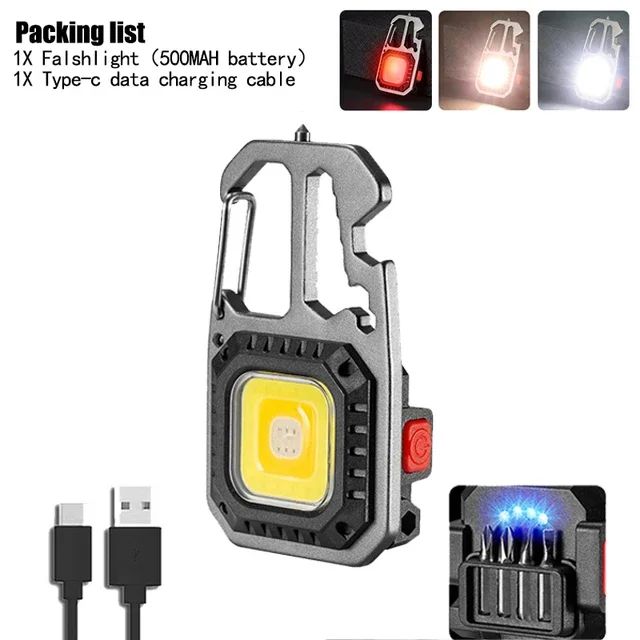 Mini LED Portable Keychain Flashlight Outdoor COB Work Light Emergency Lighting With Window Hammer Bottle Opener Lamp Camping