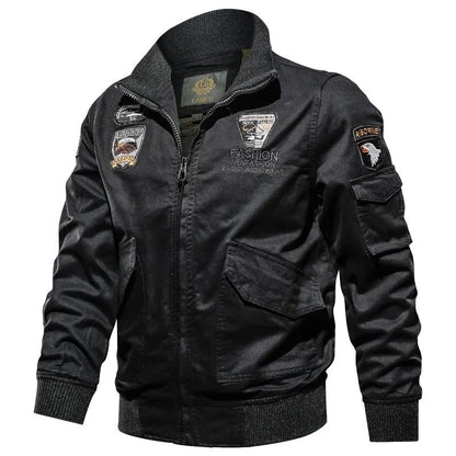 Retro Bomber Jackets Men Autumn Spring Embroidery Airplane Pilot Cargo Jackets Male Stand Collar  Embroidery Tactical Coats