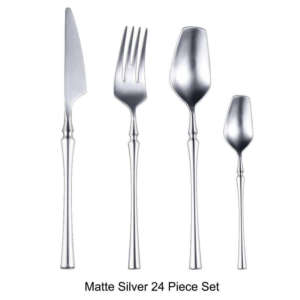 Conjunto de Talheres 24 Peças Aço Inox Fosco Preto Dourado Jogo de Talheres de Mesa Faca Colher Garfo Lavável em Lava-louças