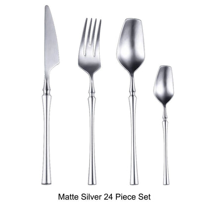 Conjunto de Talheres 24 Peças Aço Inox Fosco Preto Dourado Jogo de Talheres de Mesa Faca Colher Garfo Lavável em Lava-louças