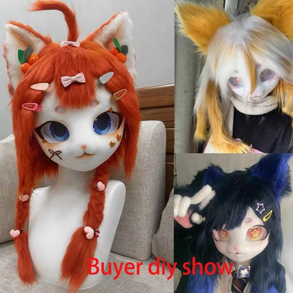QQ Beast Head Skull Mask Cosplay Animal Kigurumi Base Skull Mask, Animal Cat Head for Cosplay Fursuit, Halloween Costume Prop An