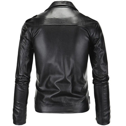 Slim Fit Casual Biker Jacket Men's Spring Outerwear Fashionable Collar Zipper Leather Jacket Motorcycle Style Male Coat