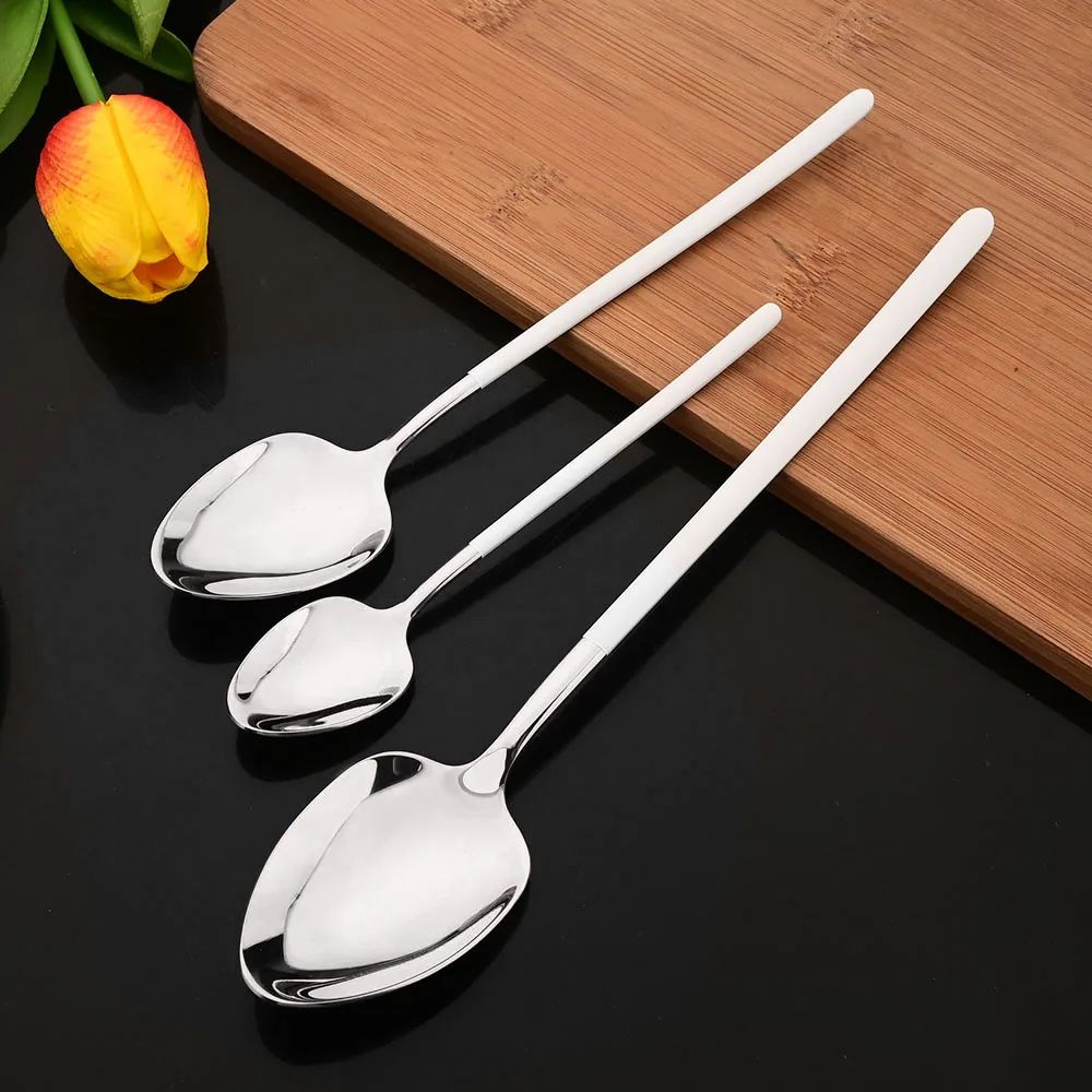 24Pcs Stainless Steel Dinnerware Set Kitchen Fork Spoon Knife Dinner Cutlery Set White Silver Western Flatware Tableware Set