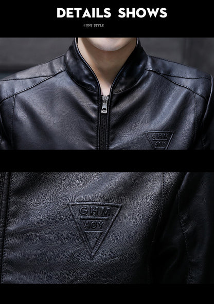 Mens Biker Leather Jacket 2023 Autumn New Men's Fashion Trend Decorative Motorcycle Leather Coat