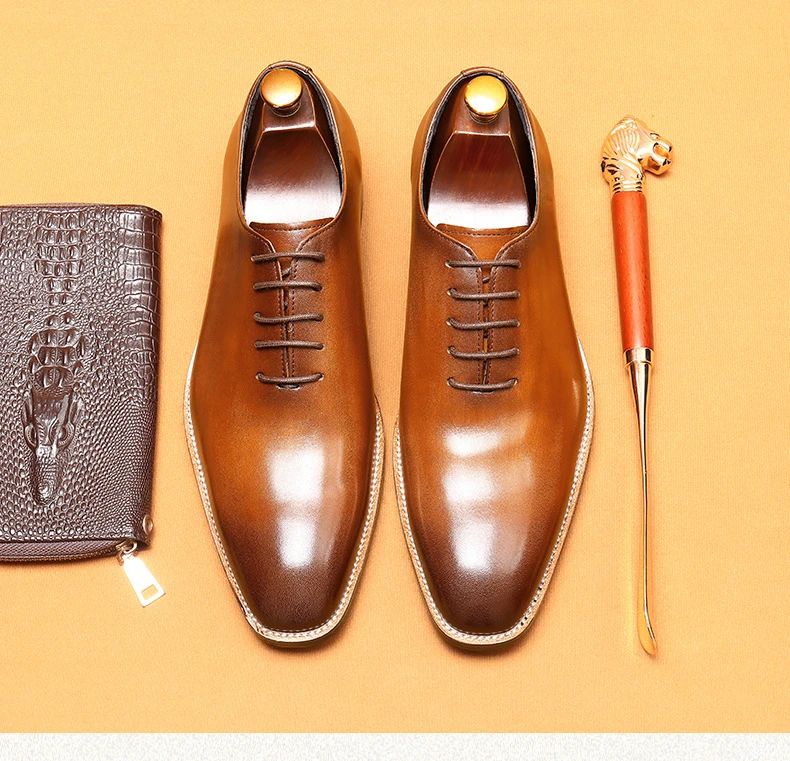 Italian Men's Formal Shoes Luxury Genuine Leather Handmade Quality Comfortable Elegant Black Wedding Social Oxfords Shoes Man