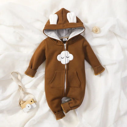 Newborn Baby Romper Love Printed Clothes Hooded Children Girl 0-1 Years Autumn Spring Infant Boy Jumpsuit Outfits 3 6 Months