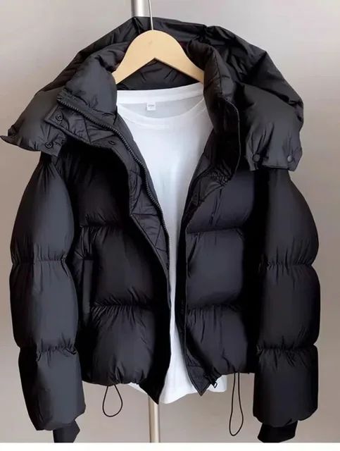 Hooded Cotton Jacket Women 2025 New Thickened Warm Long Sleeved Outwear Winter Korean Loose Solid Color Versatile Short Coat