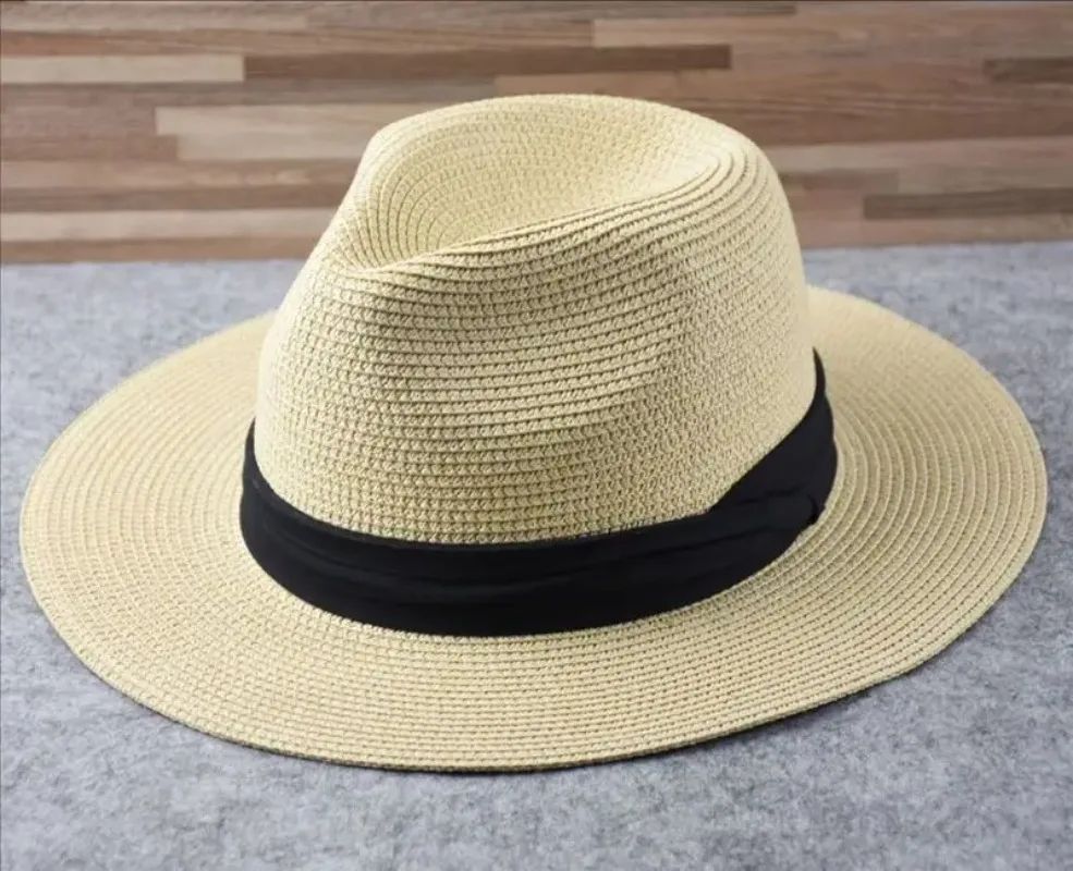 Chapéus de Sol Grandes Oversize para Homens Mulheres Praia Panamá Aba Larga Chapéu de Palha Senhora Chapéus de Sol de Verão Plus Size Chapéu Fedora 55-57cm 58-60cm