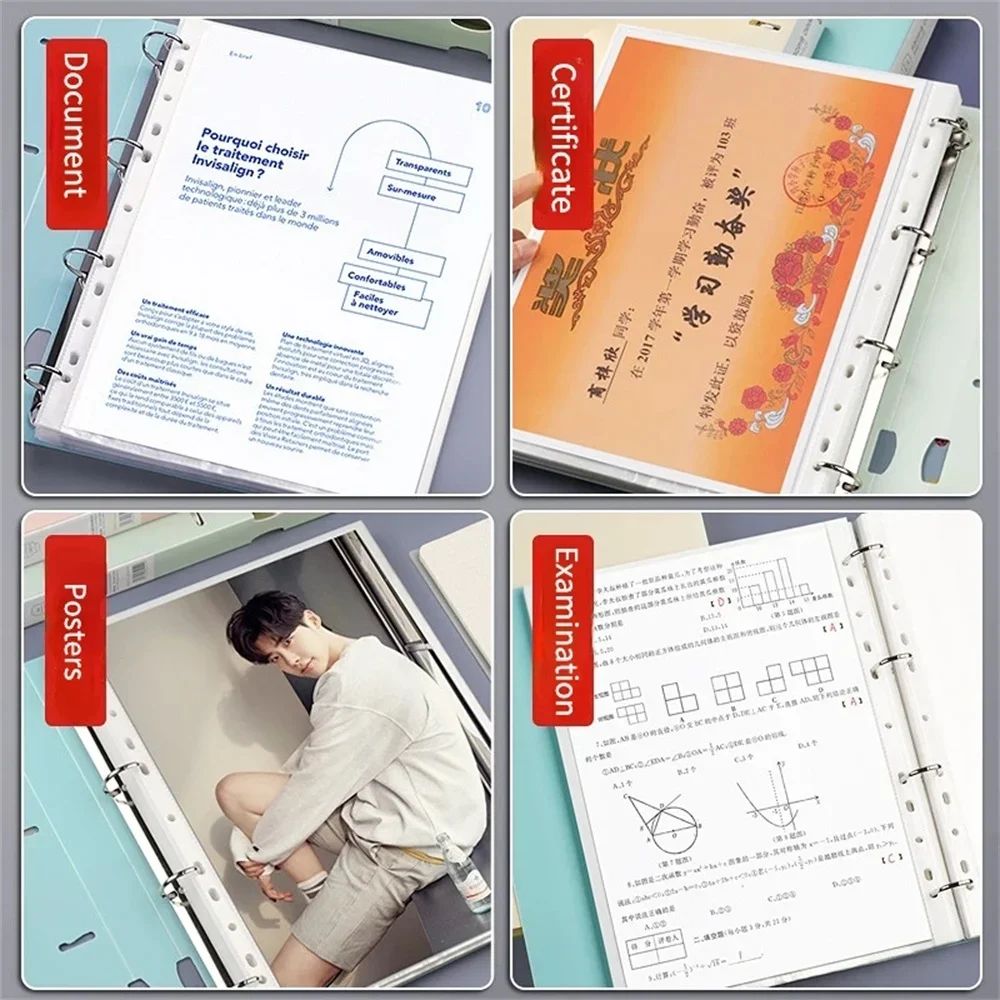 A4 File Folders Display Book 4 Hole Binder Folders Morandi Color Waterproof Document Ring Binder Folder Office School Supplies