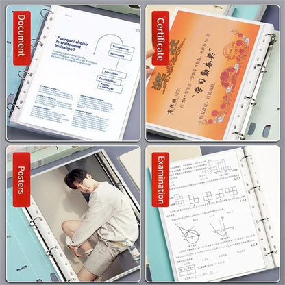 A4 File Folders Display Book 4 Hole Binder Folders Morandi Color Waterproof Document Ring Binder Folder Office School Supplies