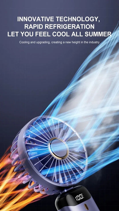 Portable Handheld Mini Fan Foldable Neck Hanging Fans 5 Speed USB Rechargeable Fan with Phone Stand and Display Screen 1800mAh