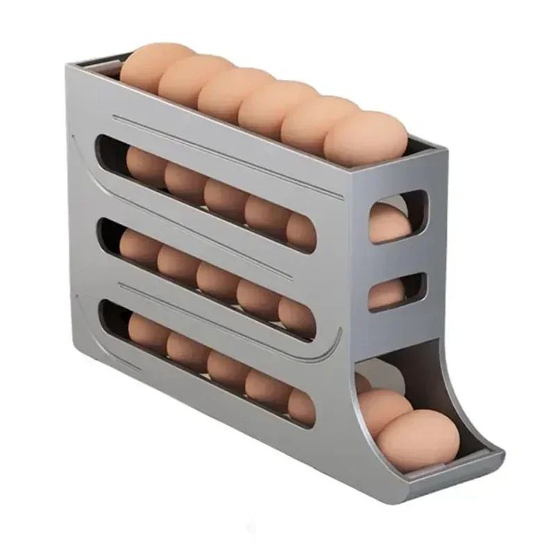 Caixa de Armazenamento de Ovos para Geladeira, 4 Camadas, Rolamento Automático, Suporte para Ovos, Dispenser de Ovos para Geladeira, Organizador de Geladeira