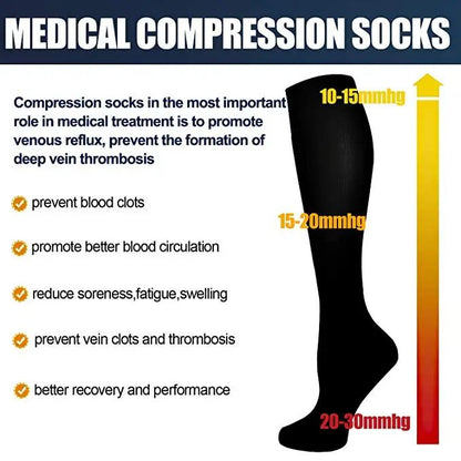Varicose Veins Compression Socks Fit For Golf Rugby Hiking Sports For Anti Fatigue Driving Travel Flight Black Women Men Socks
