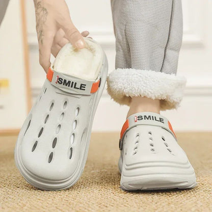 Men Cotton Slippers Winter Warm Furry Clogs Soft Indoor Bedroom Cotton Shoes EVA Fluff Slides Casual Comfortable Plush