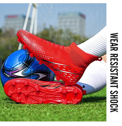 Red Male Football Boots Outdoor Training Football Field Cleats Man Lace-Up Anti-Slip Men’s Soccer Shoes Society botas de futbol