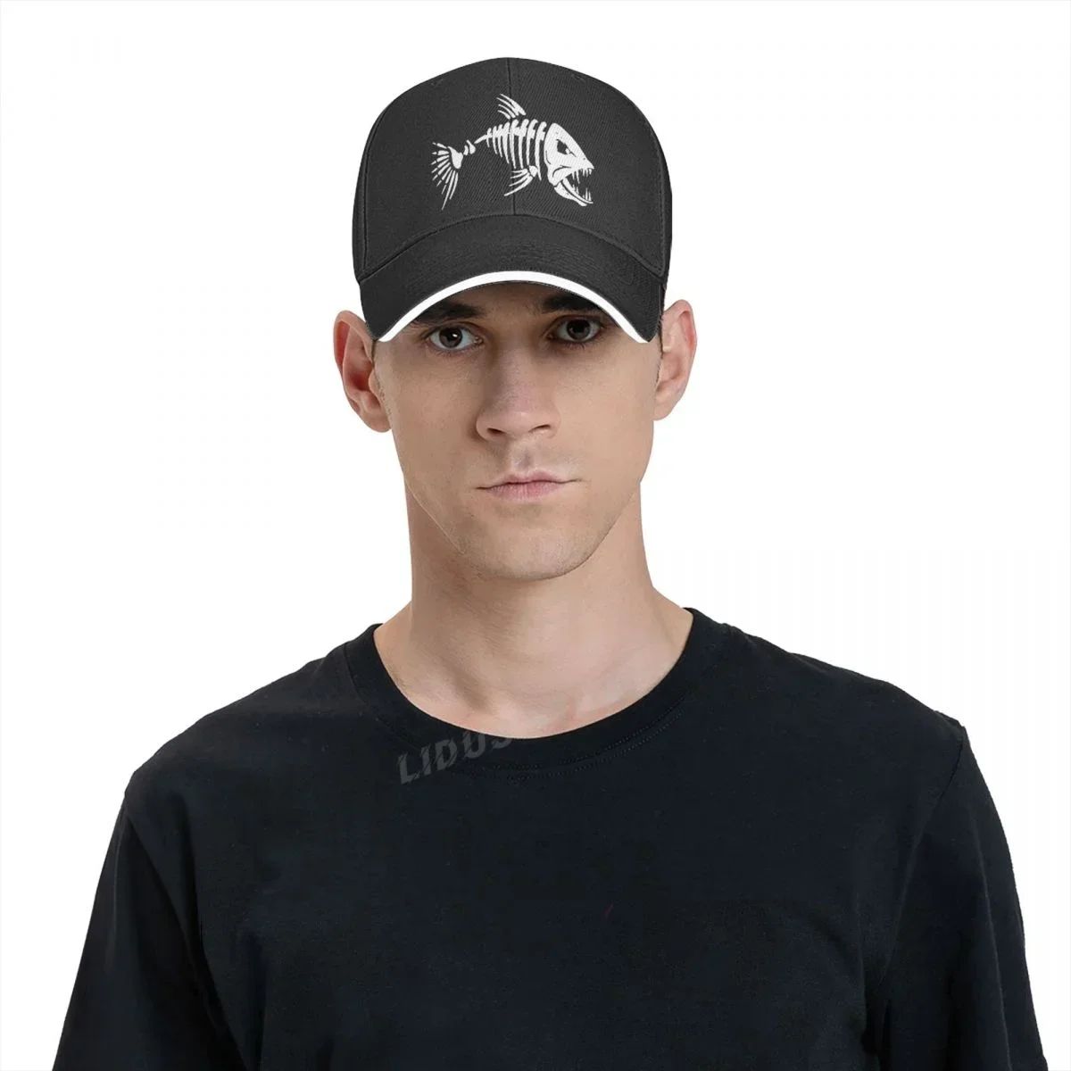 Boné de Pesca Masculino para Ar Livre, Boné de Pesca, Boné de Beisebol, Boné de Golfe, Boné de Caça com Ossos de Peixe de Desenho Animado, Boné Snapback