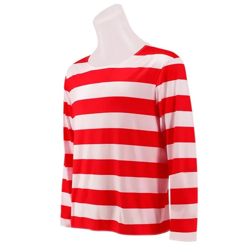 Wheres Waldo Striped Shirt Youth Boys Wally Costume Shirt Glasses and Hat Socks Unisex Adults Carnival Cosplay Costume