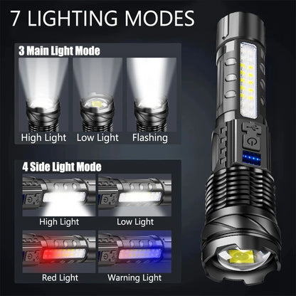 4PACK Super Bright Rechargeable LED Flashlight Zoom Tactical LED Light for Hiking Camping Fishing Lantern Built in 18650 Battery