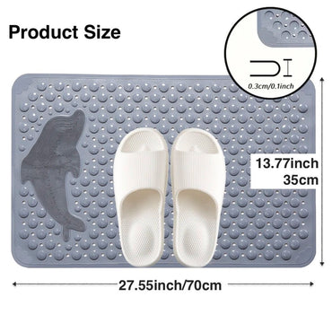1pc Non Slip Shower Mat Rectangle Bath Mat with Suction Cups, Drain Holes, 35x70cm Dolphin Bathroom Tub Mats Machine Washable