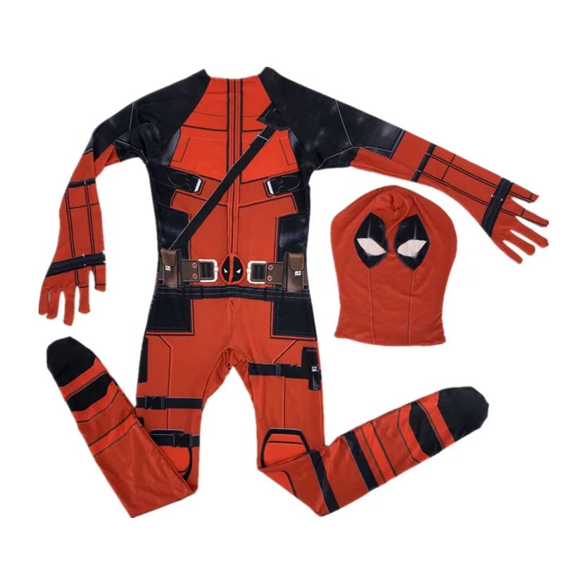 Adult Kids Deadpool Cosplay Costume Bodysuit Outfits Superhero Jumpsuit Boys Movie Character Dress Up Mask Costumes With Swords