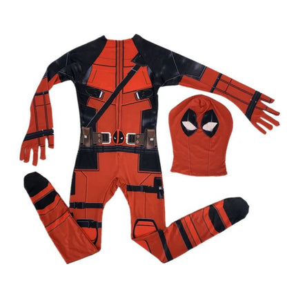 Adult Kids Deadpool Cosplay Costume Bodysuit Outfits Superhero Jumpsuit Boys Movie Character Dress Up Mask Costumes With Swords