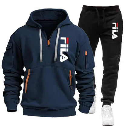 Men's set 2025 Autumn/Winter new Men's hooded sweatshirt + long pants two-piece set, outdoor multi-pocket men's pullover sportsw