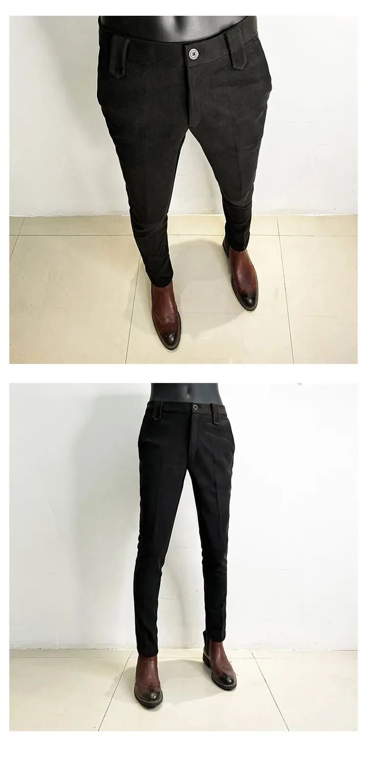 Calça Social Masculina Outono Inverno Engrossada Casual Slim Fit Reta Formal Negócios Lã Tecido Calça Social Escritório
