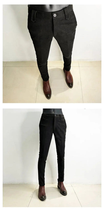 Calça Social Masculina Outono Inverno Engrossada Casual Slim Fit Reta Formal Negócios Lã Tecido Calça Social Escritório