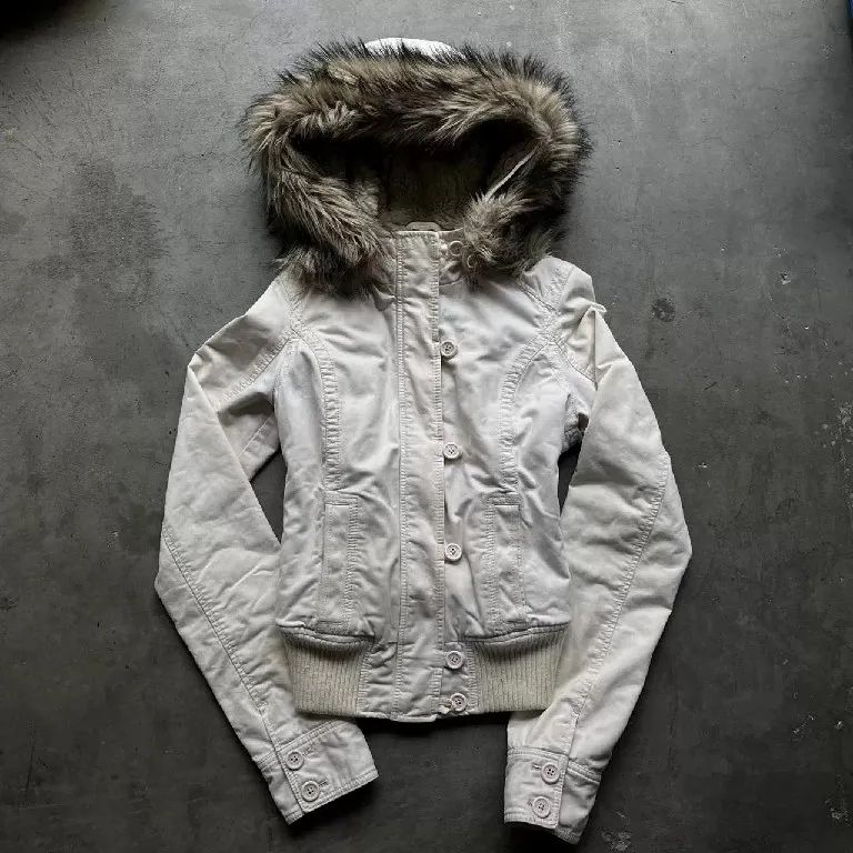 Gothic Y2K Womens Vintage Fur Trimmed Hooded Jacket Autumn Winter Black Shearling Lined Zipper Coat Warm Casual Winter Outerwear