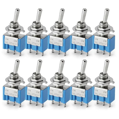 10Pcs Light Blue Miniature Toggle Switch MTS-102/103/202/203 3 Pin 6 Pin Rocker Power Switch ON-OFF-ON / ON-OFF Waterproof Cap