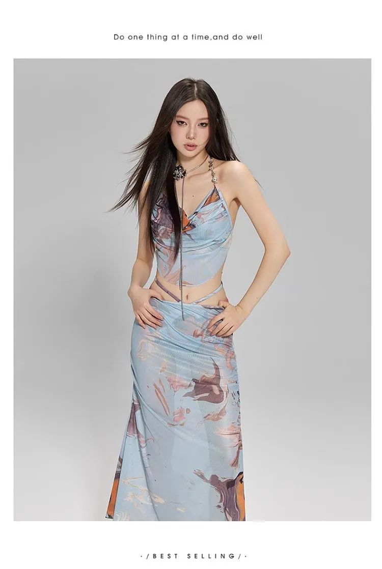 2024 New Three-Piece Bikini Set Beach Vacation Hot Spring Trip Slimming Long Skirt Separate Swimsuit Meat Concealing Photography