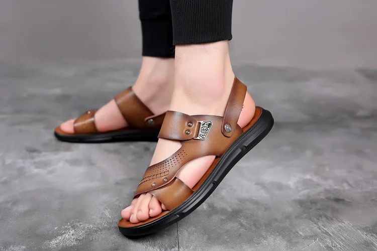 Men's Casual Trendy Soft Bottom Sandals 2024 New Design Real Leather Beach Shoes Slippers Anti-Slip Summer Shoes
