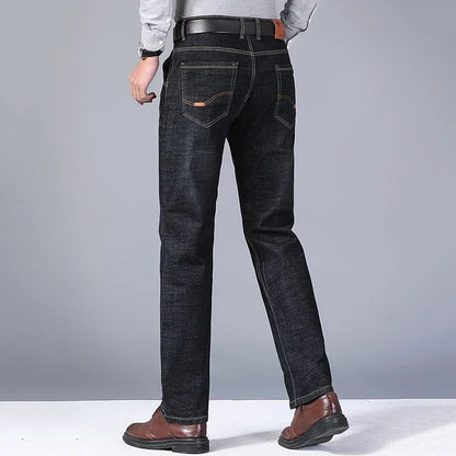 Calça Jeans Masculina de Marca de Luxo Stretch Reta Casual Slim Fit Jeans Masculino Design Clássico de Negócios Calça Tamanho Grande
