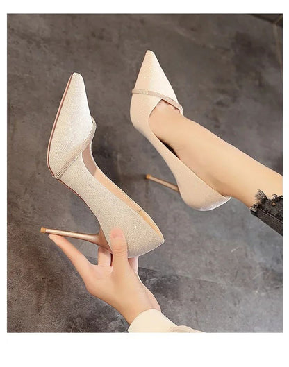 Sapatos Femininos de Salto Alto 2024 Nova Coleção Primavera e Outono Sapatos Femininos de Bico Fino Vestido Sapatos de Casamento Temperamento Banquete Sapatos Individuais
