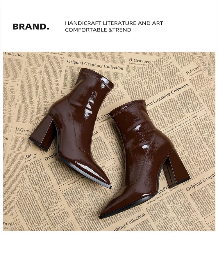 ankle boots fashion pointed square root temperament women's high heels zipper decoration luxury women's winter large size 35-42