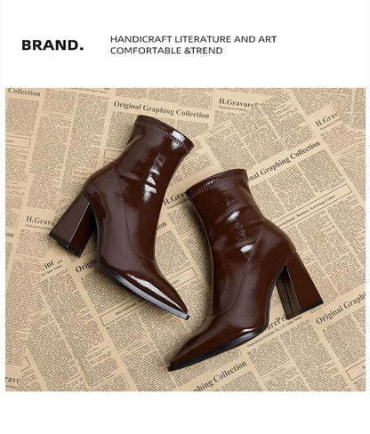 ankle boots fashion pointed square root temperament women's high heels zipper decoration luxury women's winter large size 35-42