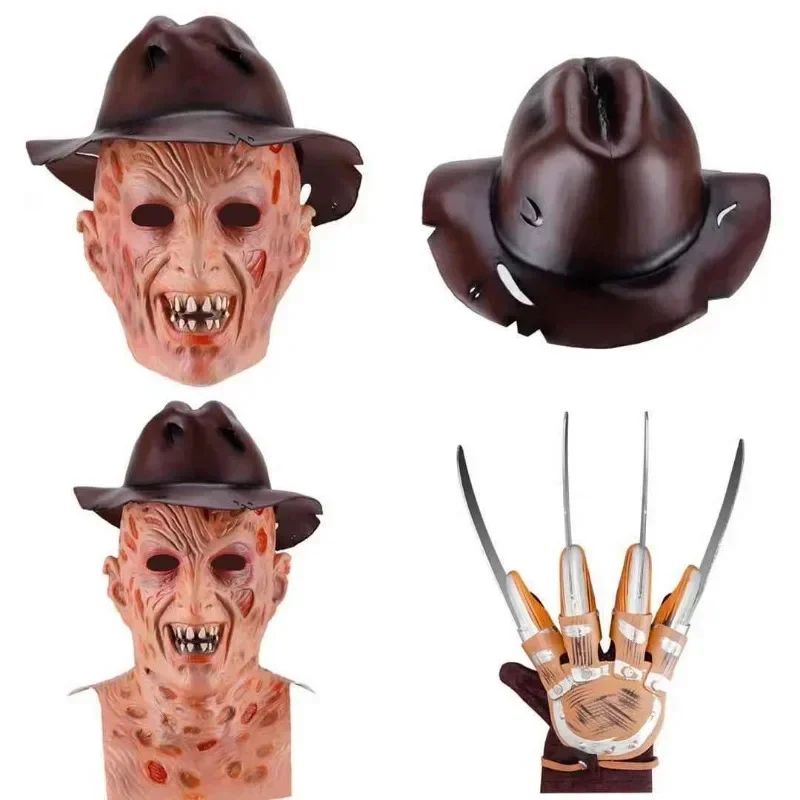 Freddy Cosplay Costume Adult Sweater Red Striped Knitting Top Coat Hat Fnaf Mask Halloween Carnival Party Costume for Men